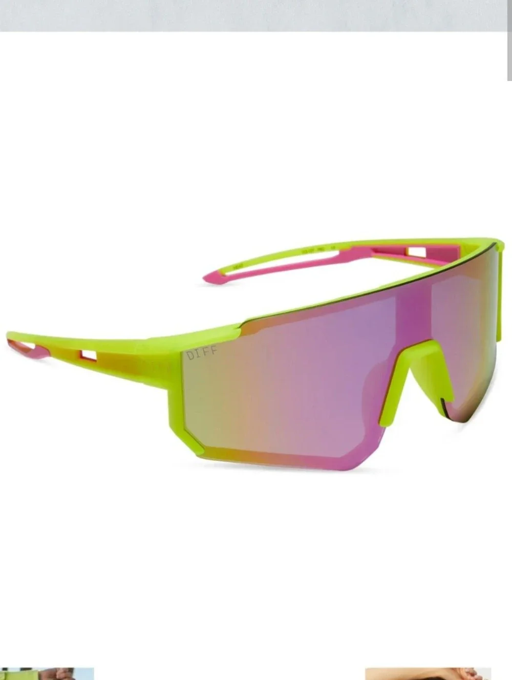 NWOT! DIFF Eyewear,UNISEX HEAT,Neon Yellow Pink Rush,Mirror Polarized Sunglasses